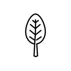 Minimalist Leaf Icon with Bold Outline and Symmetrical Vein Structure