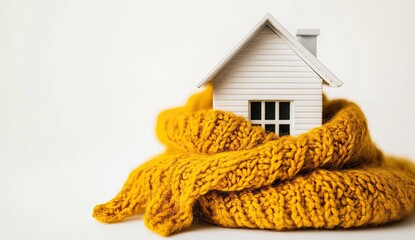 Fototapeta premium Tiny white house nestled in a warm yellow scarf