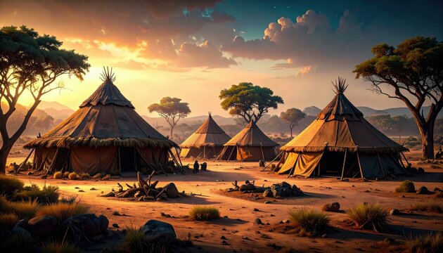 Dark Abandoned Camp of Herero Ancestral Spirits in Arid Landscape