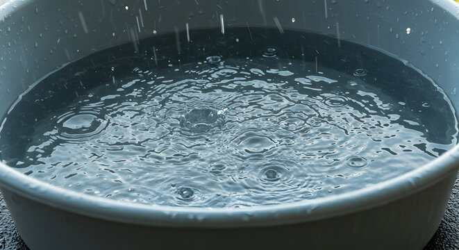 Raindrops Create Circular Ripples In Water Basin During Stormy Weather