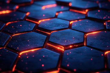 Obraz premium Hexagon glowing with red light.