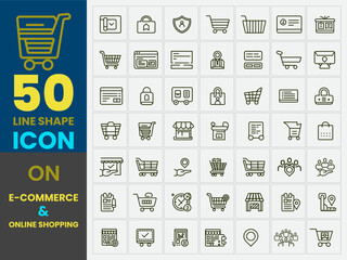 E commerce and online shopping realistic vector icon set. E commerce and online shopping related icon set on retail, sale, currency, customer, chart, trolley icon, store, online shopping line Icon