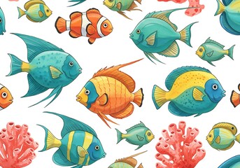 Fototapeta premium 水彩タッチの海の仲間たち