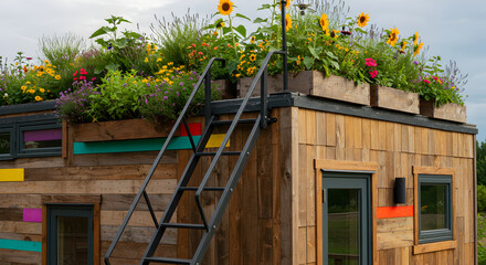 Unique Tiny House With Green Roof Garden and Natural Wooden Facade