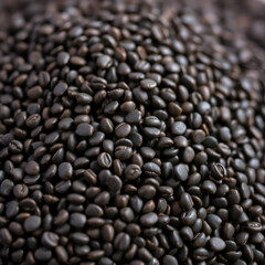 Close-up of a pile of black chia seeds.