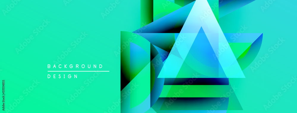Poster abstract geometric shapes, vibrant turquoise gradients, modern design elements. minimalist compositi
