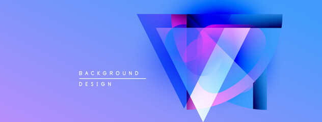 Abstract geometric design. Vibrant blue, purple gradients create layered shapes. Modern background suitable for digital projects.