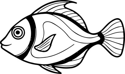 blue tang fish line art vector illustration silhouette