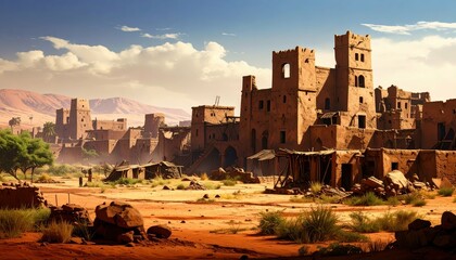 Abandoned Mudbrick City Along the Arid Nile River in Sudan
