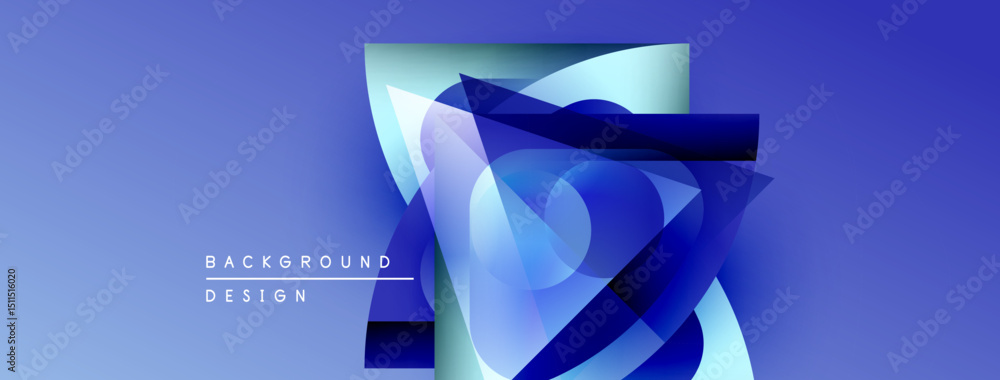 Poster Abstract blue design features overlapping shapes, gradients, dynamic composition. Modern aesthetic, suitable background element.