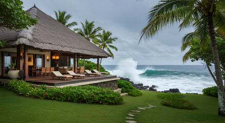Oceanfront Estate with Wave View and Lush Landscaping in Tropical Paradise