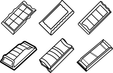 Set of chocolate bar outline vector illustration line art