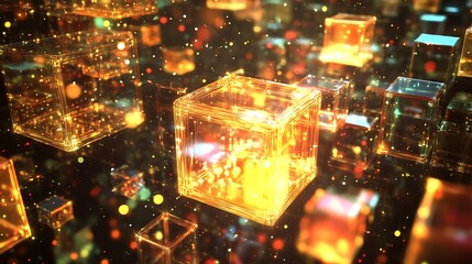 Abstract glowing cubes in motion (1)