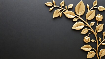 Gold leaf decorative branch on black background