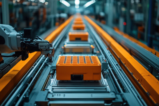 Machine operating in a bustling factory.