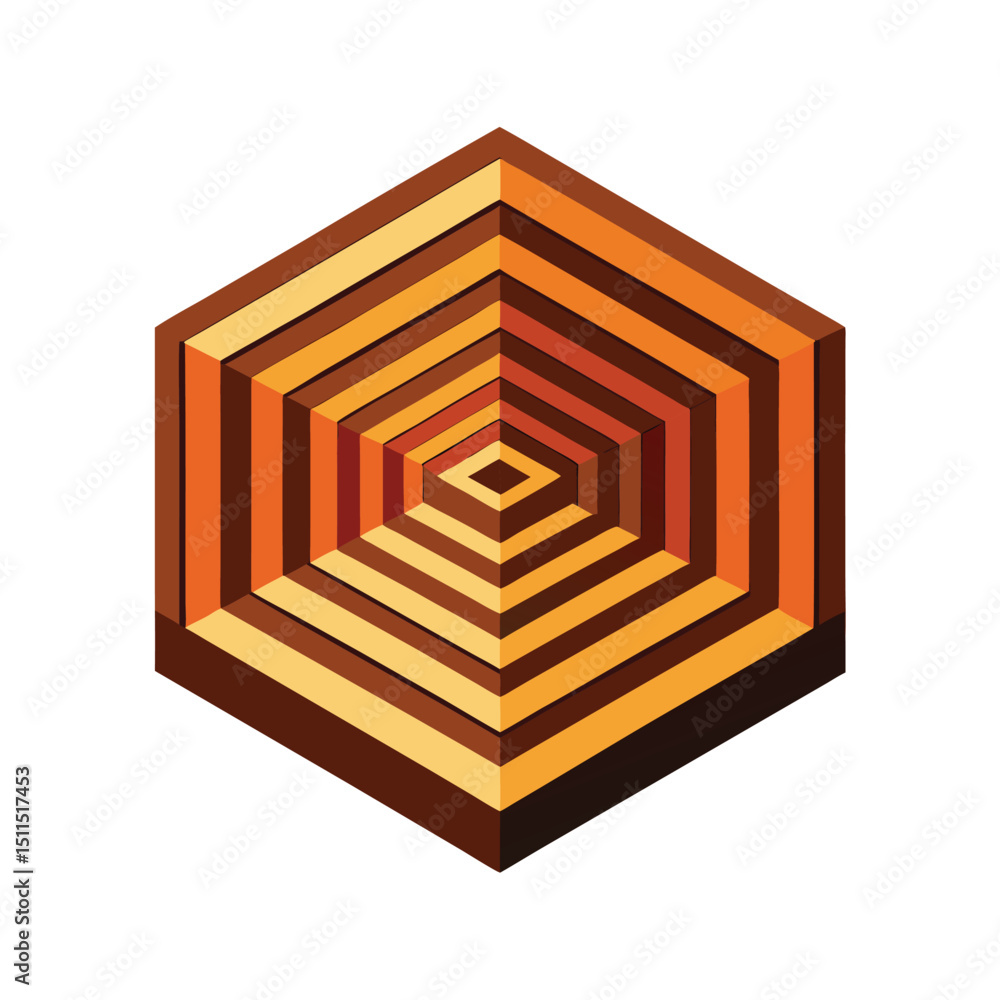 Poster abstract geometric hexagon with layers of orange brown and yellow creating a 3d effect