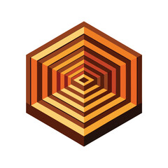 Abstract geometric hexagon with layers of orange brown and yellow creating a 3d effect