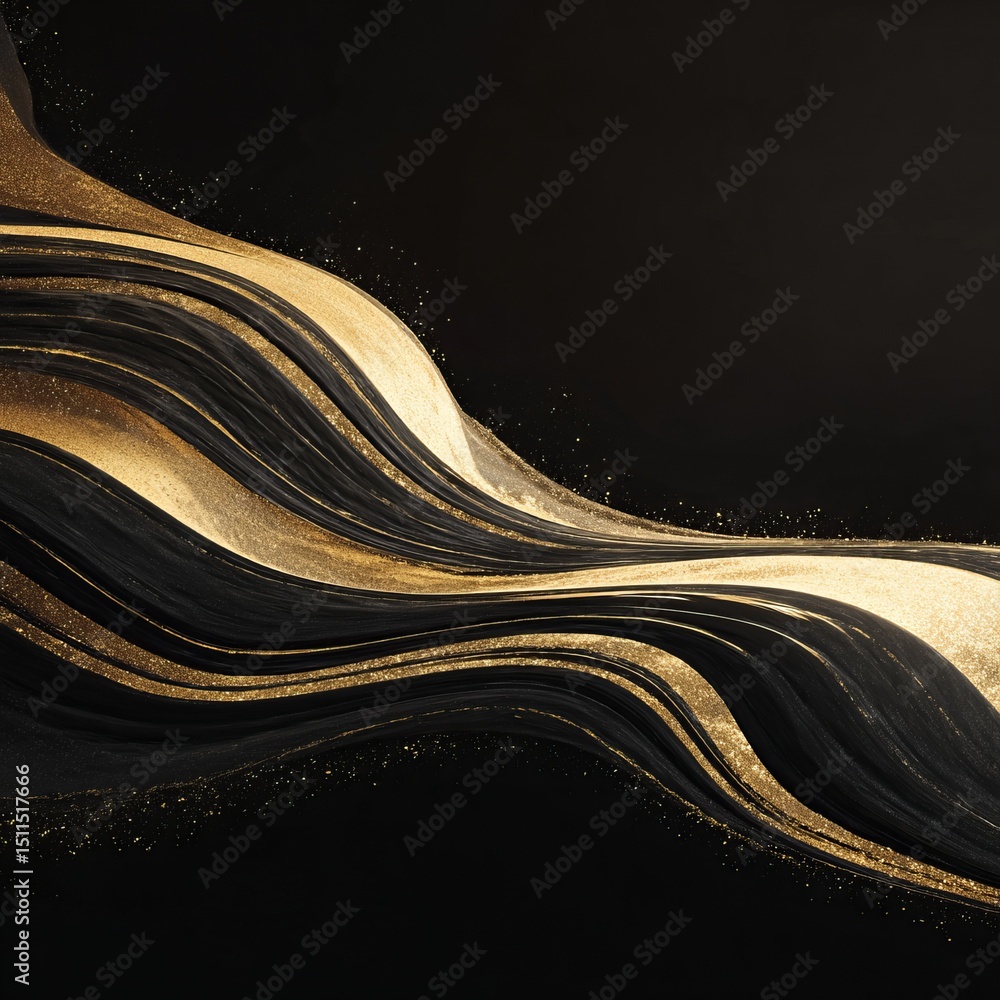 Poster elegant flowing waves of gold dust on a dark background create a striking visual composition in mode