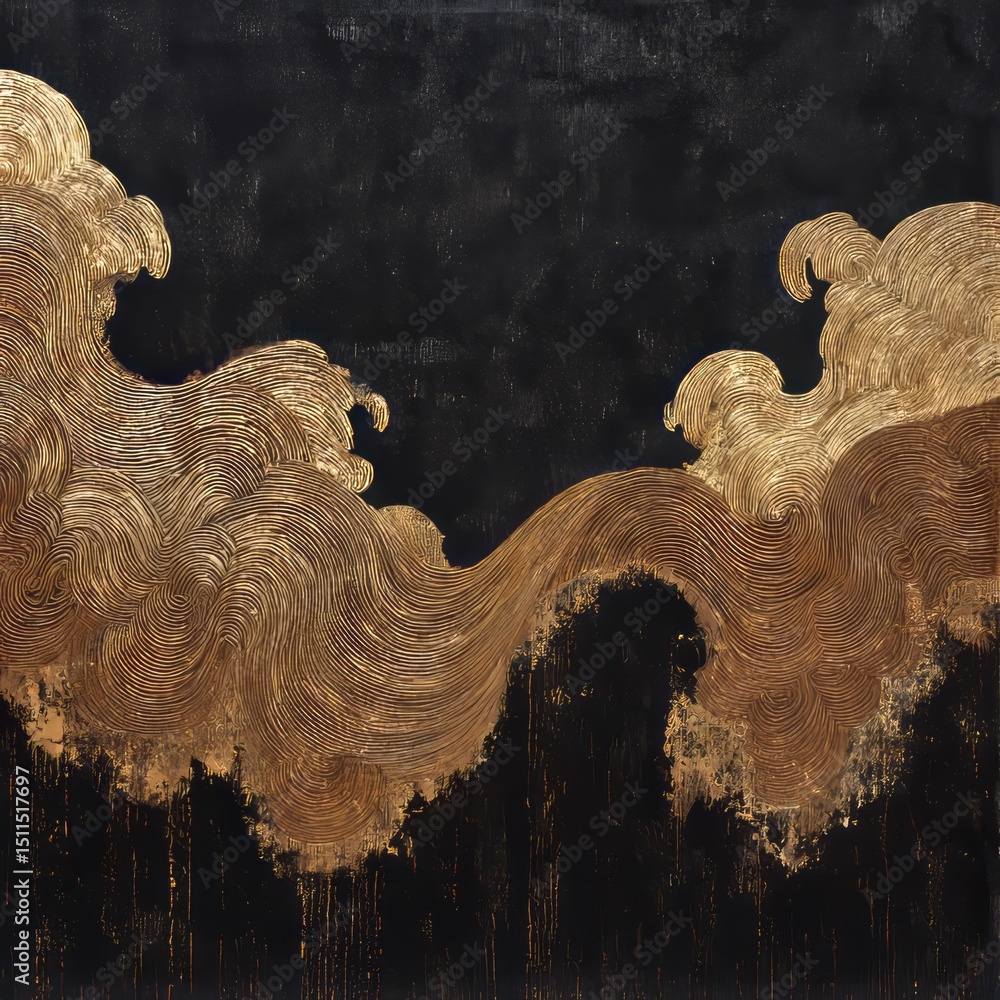 Poster elegant golden waves create a stunning contrast against dark background art, showcasing intricate pa
