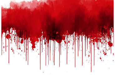 Red blood or paint flowing down on transparent background. Halloween, murder and horror concept. Red ink splash, splatter and stain.