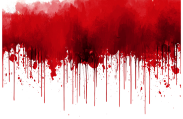 Red blood or paint flowing down on transparent background. Halloween, murder and horror concept. Red ink splash, splatter and stain.