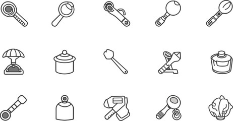 Collection of White Kitchen Utensil and Cooking Tools Icons Set