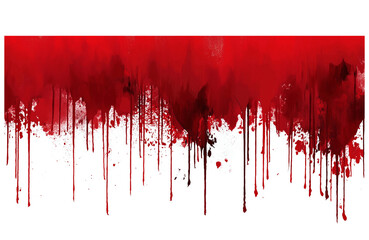 Red blood or paint flowing down on transparent background. Halloween, murder and horror concept. Red ink splash, splatter and stain.