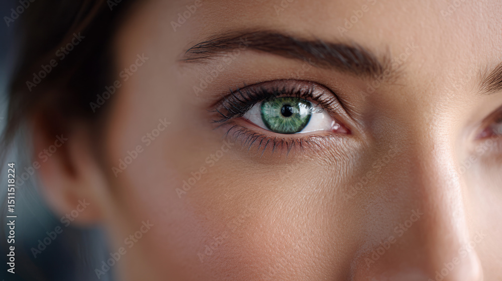 Poster close-up of a robot's eye with high-tech detailing, showcasing advanced sensors and glowing effects.