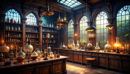 Obraz premium Dark Victorian Laboratory with Scientific Equipment and Creepy Atmosphere