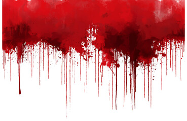 Red blood or paint flowing down on transparent background. Halloween, murder and horror concept. Red ink splash, splatter and stain.