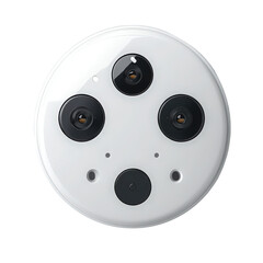 Futuristic round security camera with multiple lenses for surveillance and monitoring