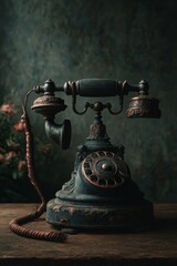Vintage rotary telephone antique communication technology still life