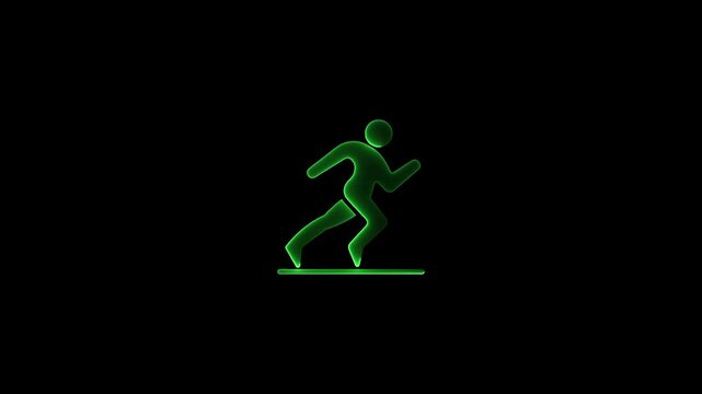 glowing neon physical-therapy icon animation black background. 4K Video motion graphic animation.
