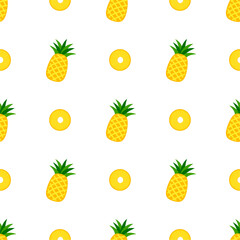 Pineapple seamless pattern, tropical ripe fruit.