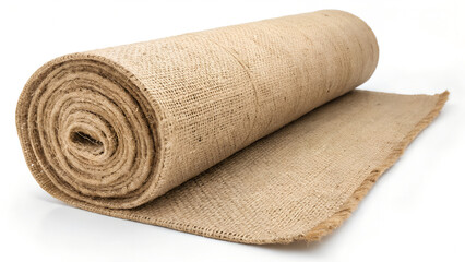 Roll of Burlap Fabric on White Background Rustic Texture and Natural Material for Crafts and Decoration Projects Isolated
