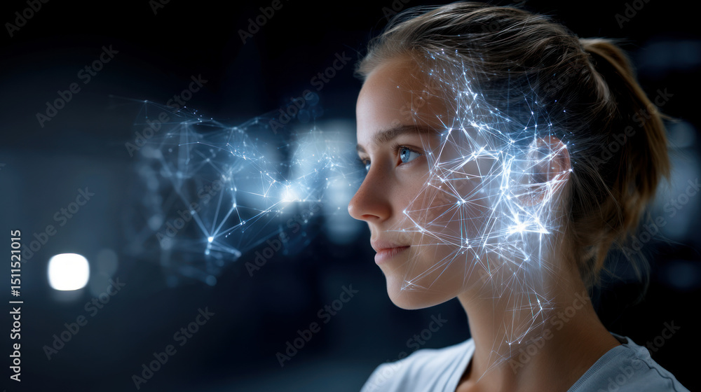 Poster artificial intelligence in the form of a girl, future technologies. artificial intelligence, futuris