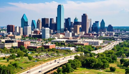 Naklejka premium Tragic Scene of Dallas Skyline with Evidence of Urban Destruction