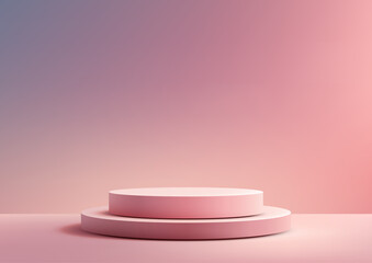 minimalist pink two tiered cylindrical podium on gradient backdrop for product display mockup showcase modern