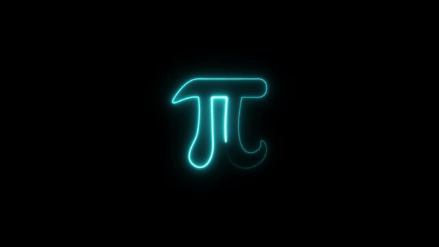 glowing neon pi mathematical icon animation black background. 4K Video motion graphic animation.