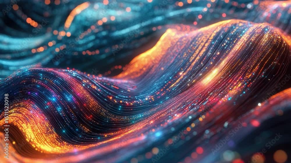 Aufkleber colorful flowing waves of light with abstract patterns and sparkling effects in digital art 4k video