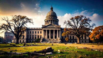 Fototapeta premium Tragic Scene of Destroyed Mississippi State Capitol in Jackson City