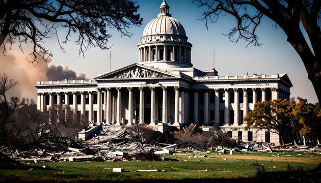 Fototapeta Tragic Scene of Destroyed Jefferson City in Missouri After Disaster