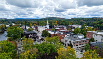 Obraz premium Aerial View of Montpelier, Vermont, Showcasing Autumn Landscape