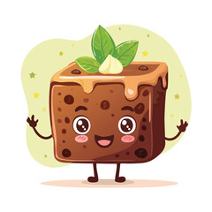 Chocolate Brownies in cute cartoon character style with expressive face and limbs.