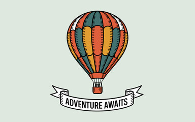 Fototapeta premium balloon, air, sky, hot, hot air balloon, vector, fly, illustration, travel, basket, design, transport, transportation, balloons, fun, flight, color, flying, icon, symbol, adventure, airship, up, vinta