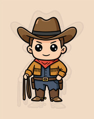 Chibi Cowboy Stagecoach Driver Vector Illustration, Cute Wild West Character Graphic