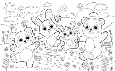 Cute Animal Coloring Page, Lineart outline illustration 