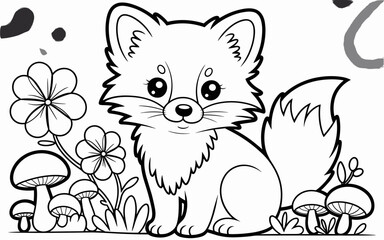 Cute Animal Coloring Page, Lineart outline illustration 