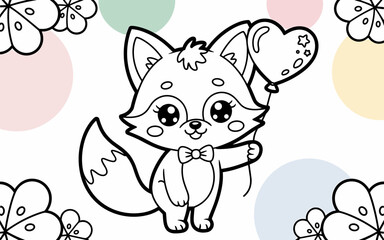 Cute Animal Coloring Page, Lineart outline illustration 