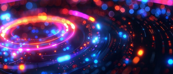 Fototapeta premium Abstract circle neon background. HUD futuristic technology. AI generated